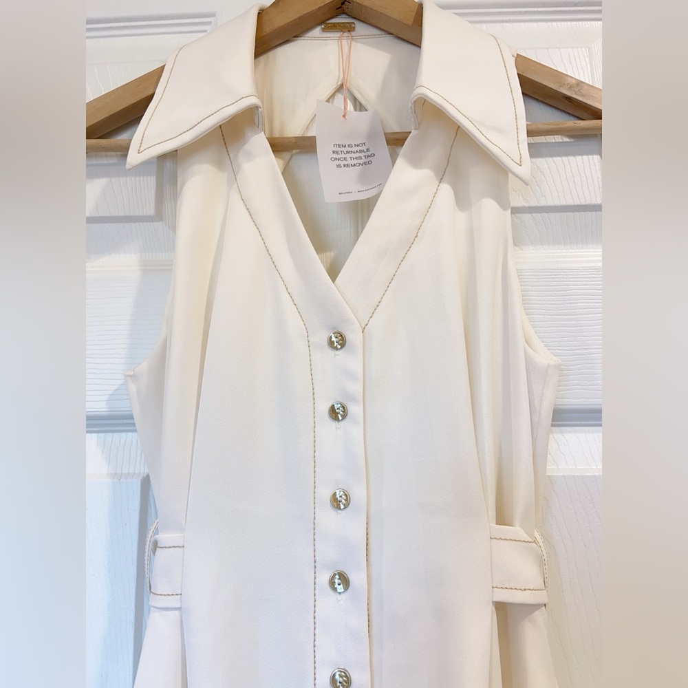 NWT $528 Cult Gaia Bella Tie-Detailed Twill Midi Shirt Dress In White - Picture 11 of 16